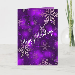 Cartão Purple Snowflakes - Happy Holidays Card