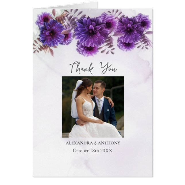 Cartão Purple Watercolor Chrysanthemum Wedding Thank You (Frente)