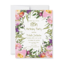 Púrpura e rosa Verde Floral Folha 18º Aniversário