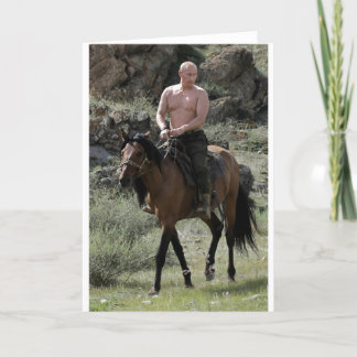 Cartão Putin sem camisa corre um cavalo