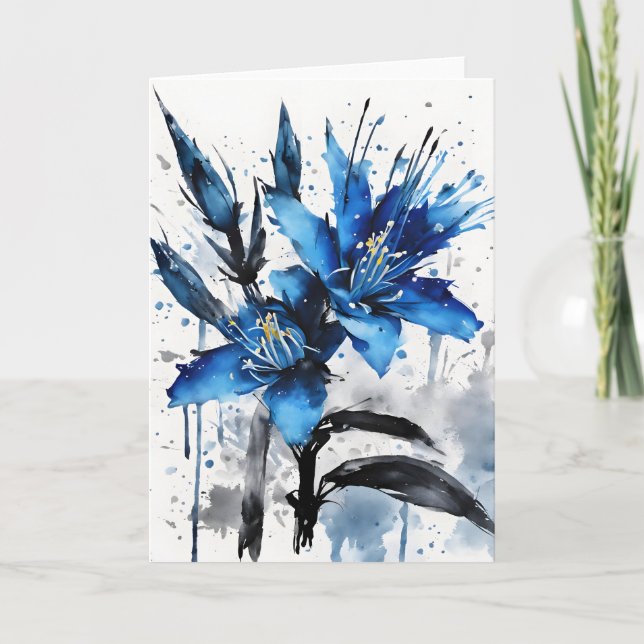 Cartão Puya Azul - Flores de Aquarela (Frente)