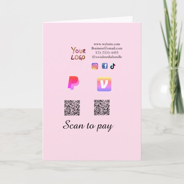Cartão Q R code PayPal venmo scan pay add social media de (Frente)