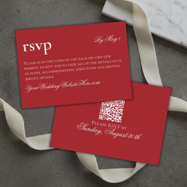 Cartão QR de Casamento Vermelho de Dinheiro Antigo (Timeless Old Money Red Wedding QR RSVP Card)