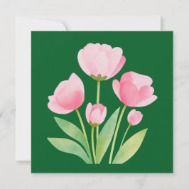 Cartão Quadrado com Tulipas em Aquarela sobre Verd