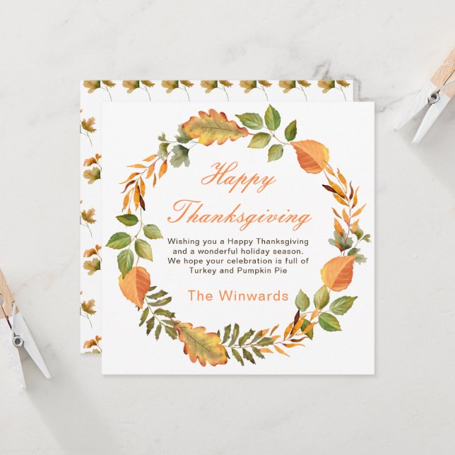 Cartão Quadrado de Folhas de Outono Rústico de Ação de Gr (Frente/Verso In Situ)