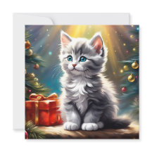 Cartão Quadrado de Kitten de Natal bonito