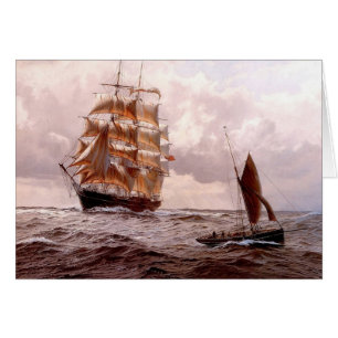 Cartão Quadrado-rigger e barco tradicional no mar