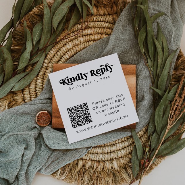 Cartão quadrado RSVP de código QR minimalista CHAR (Criador carregado)