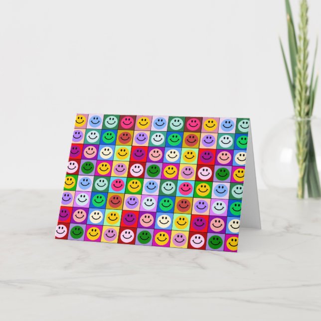 Cartão Quadrados da cara do arco-íris (Frente)