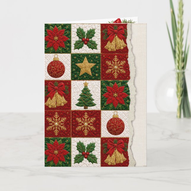 Cartão Quadrados de Colcha de Natal (Frente)