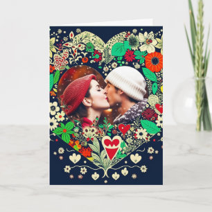 Cartão Quadro de Coração Floral Personalizado Natal Român