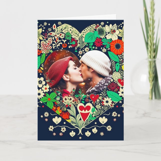 Cartão Quadro de Coração Floral Personalizado Natal Român (Frente)