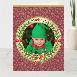 Cartão Quadro de imagem personalizado e coroa de Natal