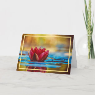 Cartão Quadro de Ouro Lily Flor de Água Vermelha Moderna 