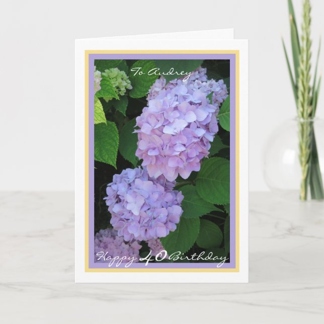 Cartão Quadro Dourado Elegante de Hydrangeas de aniversár (Frente)