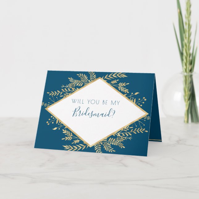 Cartão Quadro Moderno Azul e Dourado (Frente)
