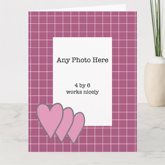 Cartão Quadro Rosa À Volta Da Foto (Frente)