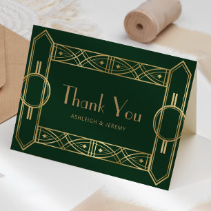Cartão Quadro Vintage Deco Verde Dourado Agradecimento Ca