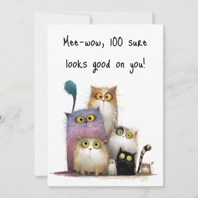 Cartão Quaint Cats with Big Eyes 100th Birthday Flat (Frente)