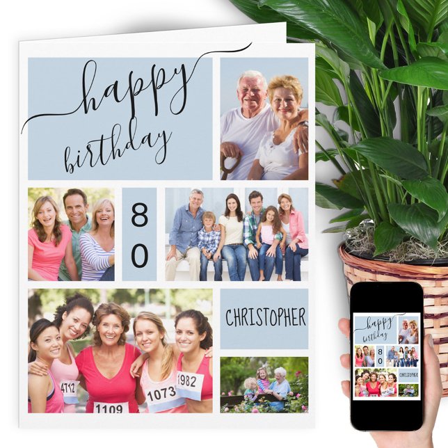 Cartão Qualquer Cinza de Colagem de Fotos com 5 Anos de I (Criador carregado)