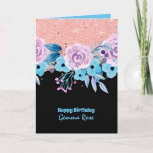 Cartão QUALQUER COCASION Girly Rosegold Glitter Rosa