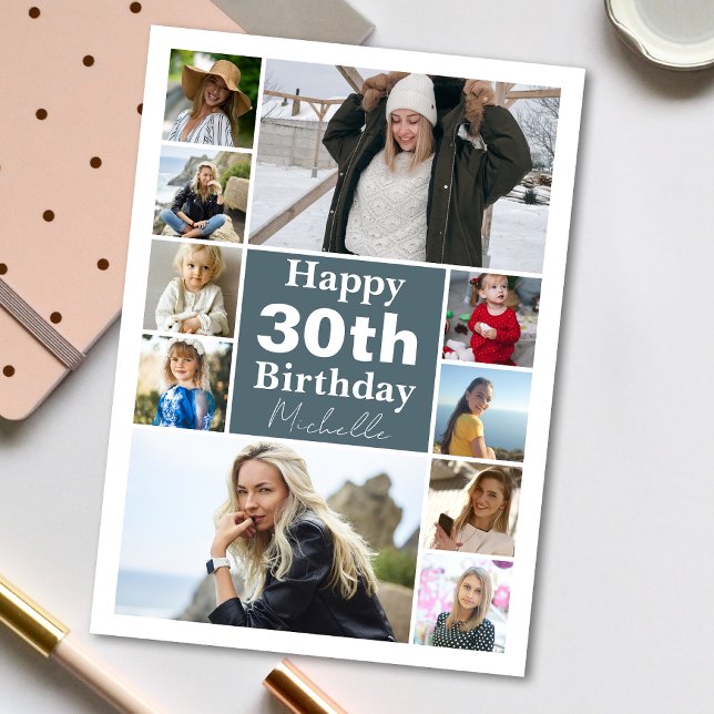 Cartão Qualquer Colagem de Fotos de Idade Folheada Saudaç (Personalize the collage birthday greeting card to create a special keepsake for your loved one!)