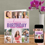 Cartão Qualquer Colagem Fotográfica de 8 Anos Personaliza<br><div class="desc">Cartão de aniversário personalizado para qualquer idade, em rosa e roxo. O modelo de foto está pronto para você adicionar 8 de suas fotos favoritas e personalizar com o nome ou a relação da pessoa de aniversário, como mãe, avó, irmã etc. Dentro, o cartão diz "feliz aniversário" e você também...</div>