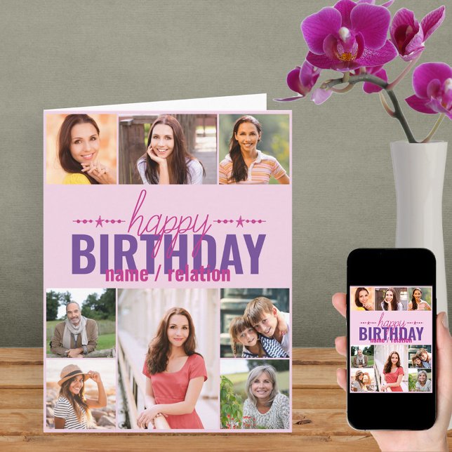 Cartão Qualquer Colagem Fotográfica de 8 Anos Personaliza (Criador carregado)