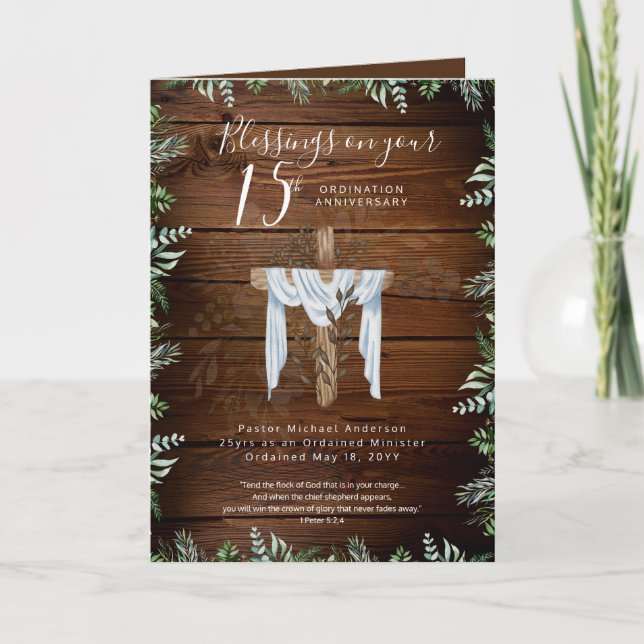 Cartão QUALQUER ORDENAÇÃO ANIVERSÁRIO Pastor Padre Minist (Frente)
