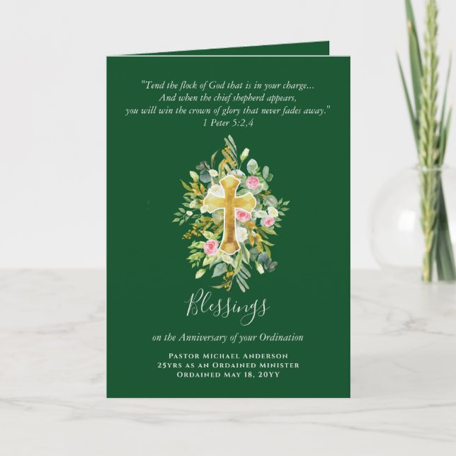 Cartão QUALQUER ORDENAÇÃO ANIVERSÁRIO Pastor Padre Minist (Frente)