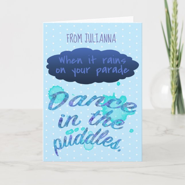 Cartão Quando chove inspiração, citação de encorajamento (Frente)