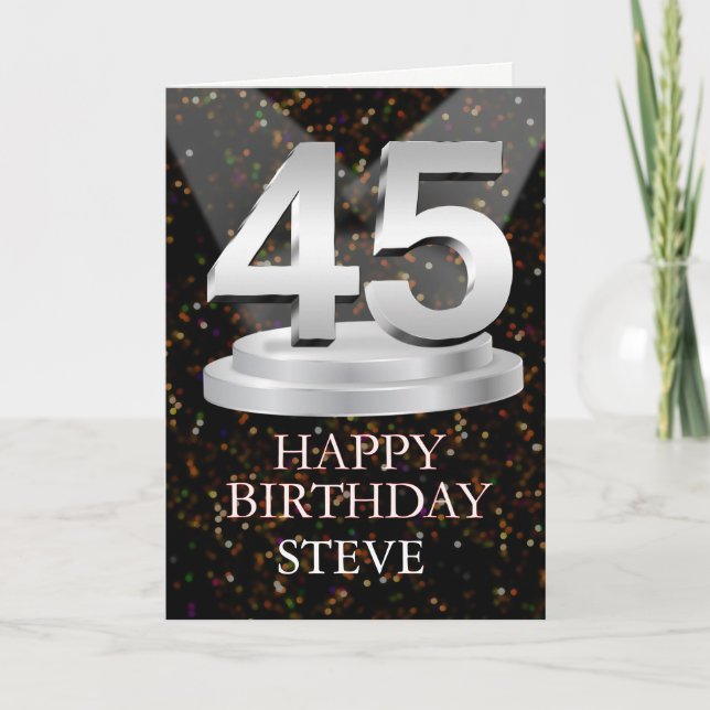 Cartão Quarenta E Cinco Aniversários Adicione Uma Placa D (Frente)