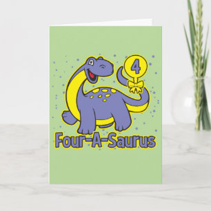 Cartão Quarto aniversário do Quatro-A-Saurus Brontosauru