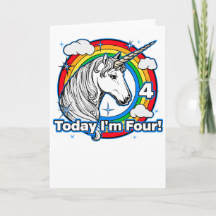 Cartão Quarto aniversário do Unicórnio Arco-Íris Hoje sou
