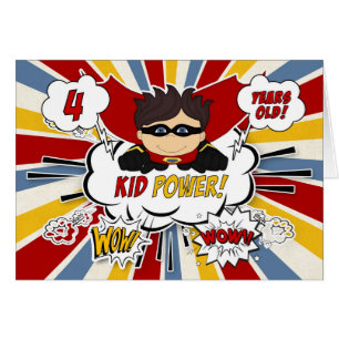 Cartão Quarto Aniversário para Boys Super Kid Red Comic B