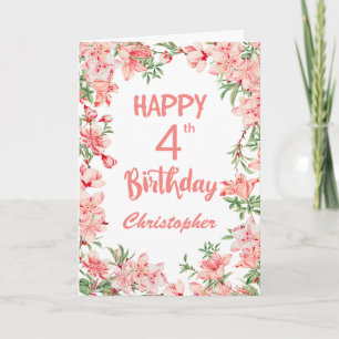 Cartão Quarto Aniversário Pêmonas Rosa Aquarelas Aquarela