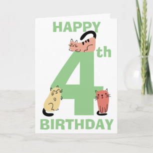 Cartão Quarto Doodle de Aniversário de 4 anos Gatos Mensa