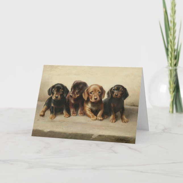 Cartão Quatro Cuppies Dachshund | Carl Reichert (Frente)