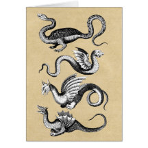 Quatro Dragões mitológicos Sepia Notecard