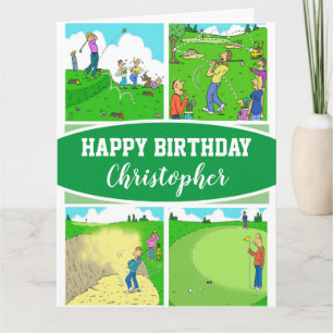 Cartão Quatro ilustrações engraçadas do desenho de golfe