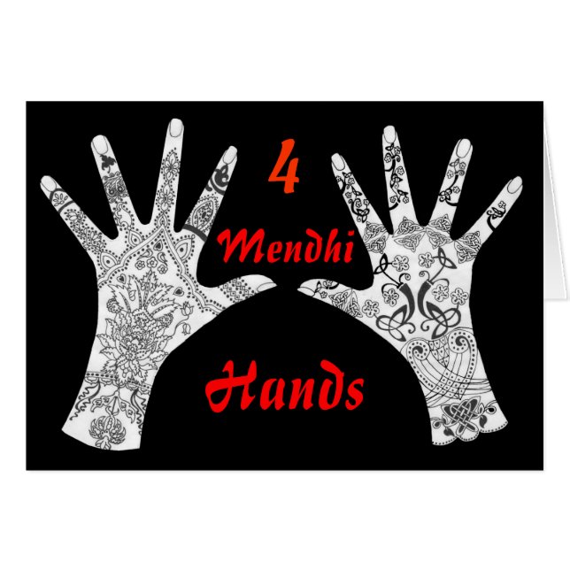 Cartão Quatro mãos de Mendhi (Frente Horizontal)
