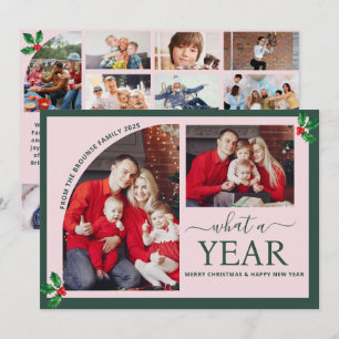 Cartão Que Colagem de Fotos Multianual Rosa de Natal
