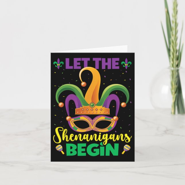 Cartão Que Os Shenanigans Comecem Mardi Gras Feliz Mardi  (Frente)