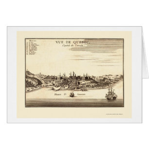 Cartão Québec, mapa panorâmico de Canadá - 1755