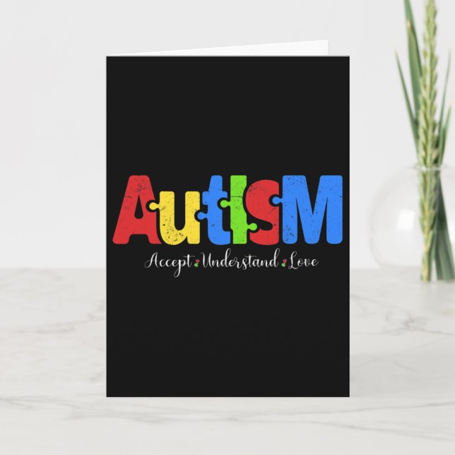 Cartão Quebra-cabeça do Autismo Aceitar Entender Amar Con (Frente)