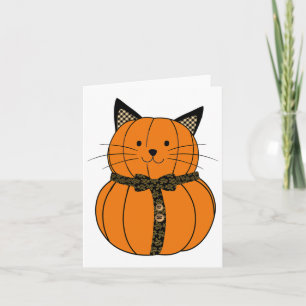 Cartão Queda Ação de Graças Pumpkin Cabeça de Gato