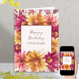 Cartão Queda Floral Personalizado Aniversário