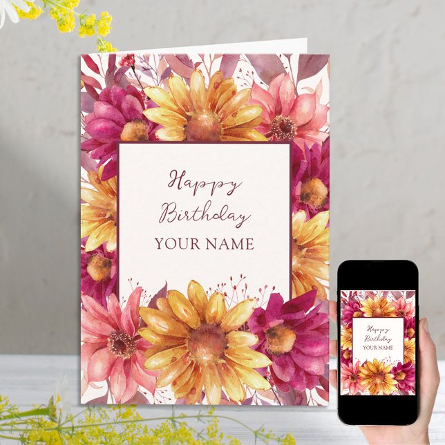 Cartão Queda Floral Personalizado Aniversário (Criador carregado)