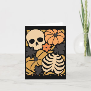 Cartão Queda Skeleton Pumpkin Folheto Floral Halloween