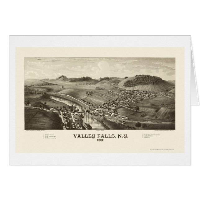 Cartão Quedas do vale, mapa panorâmico de NY - 1887 (Frente Horizontal)